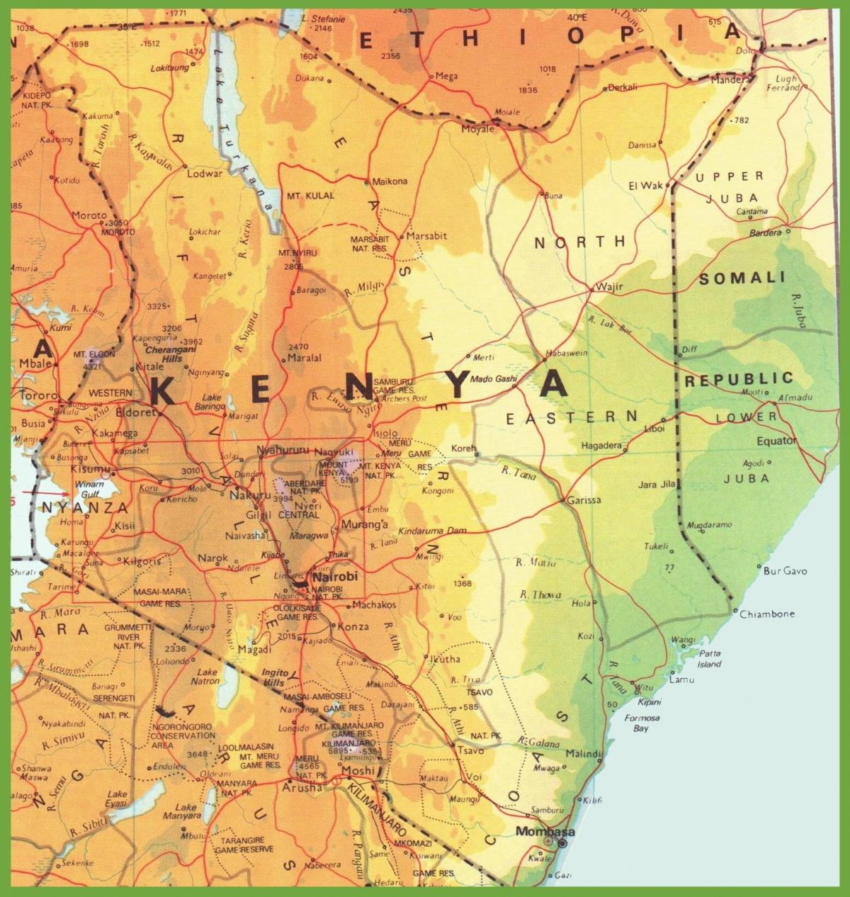 Kenya errepide sarearen mapa