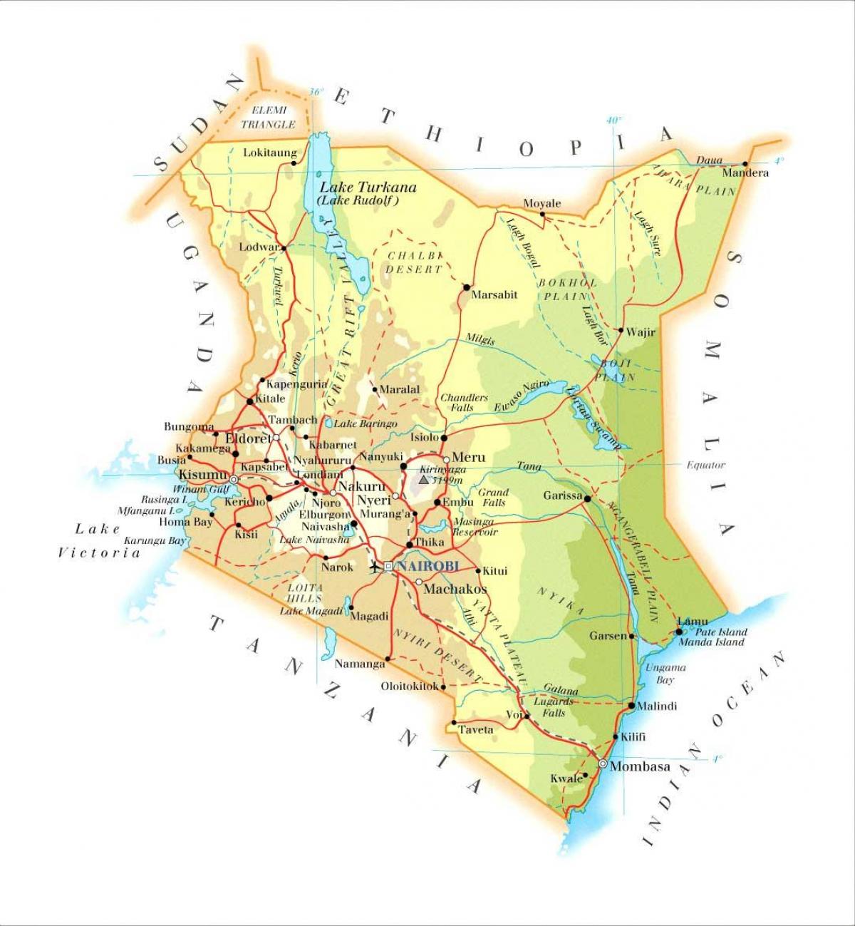 Kenya ezaugarri fisiko mapa