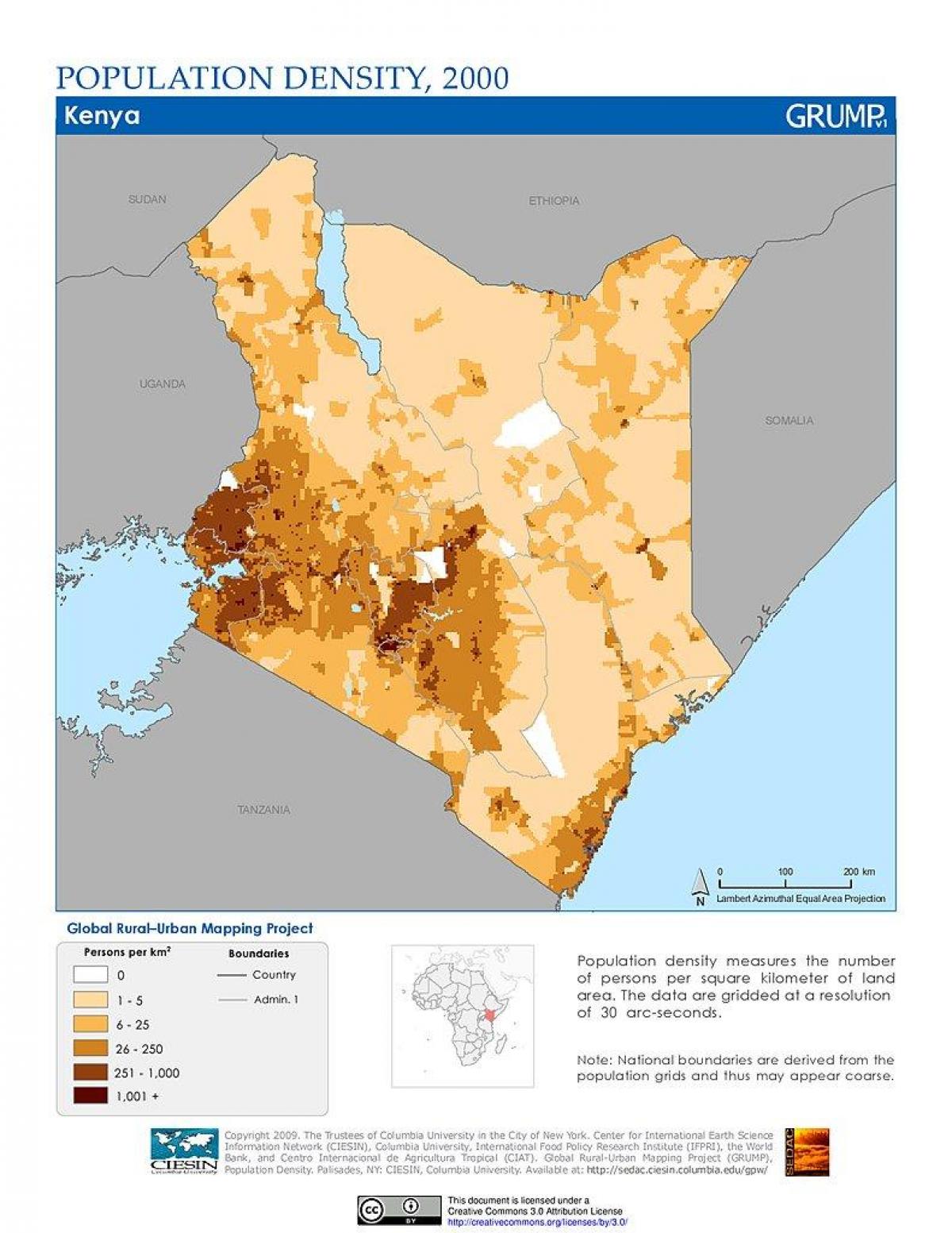 Kenya, populazio-dentsitate mapa