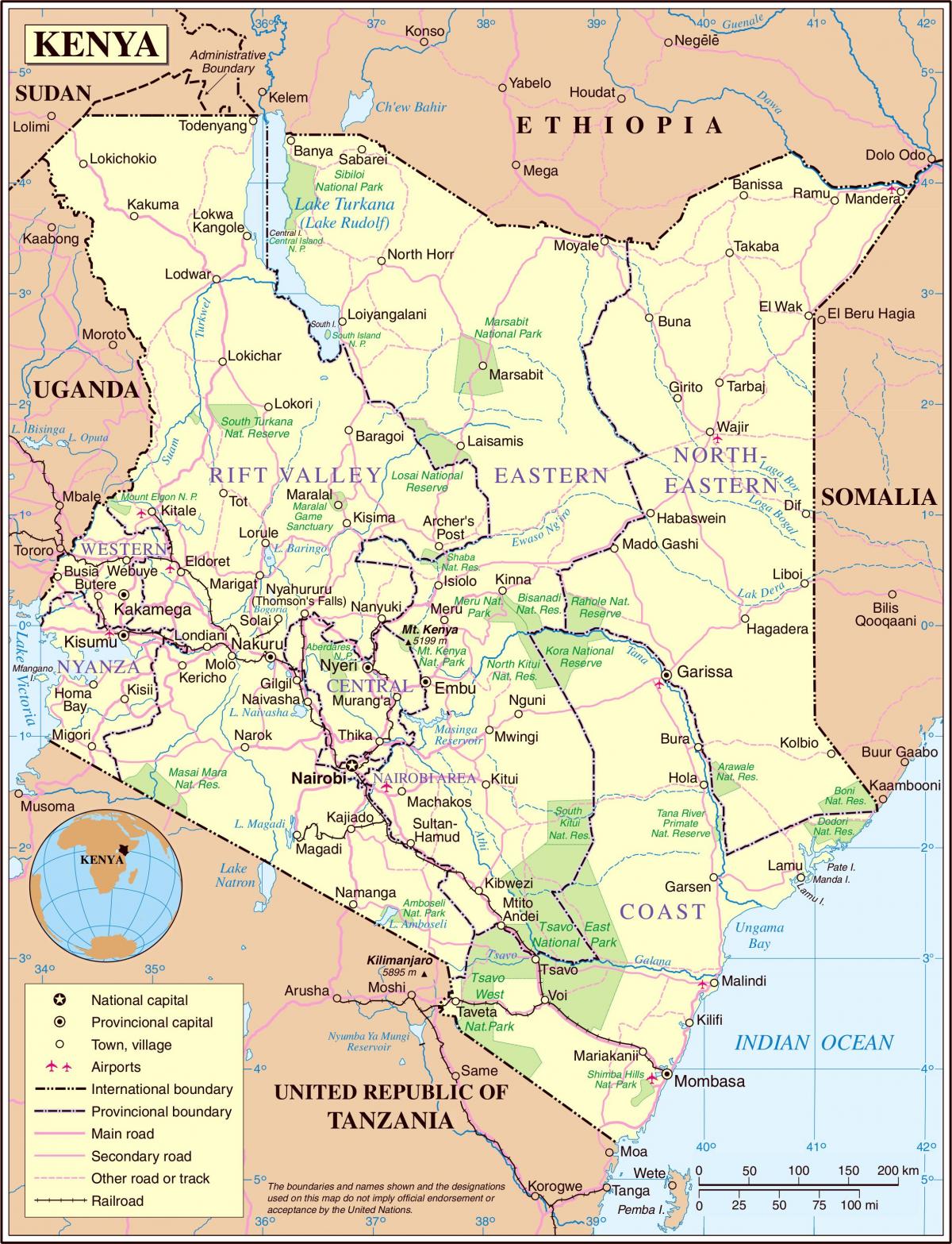 Kenya errepide mapa zehatza