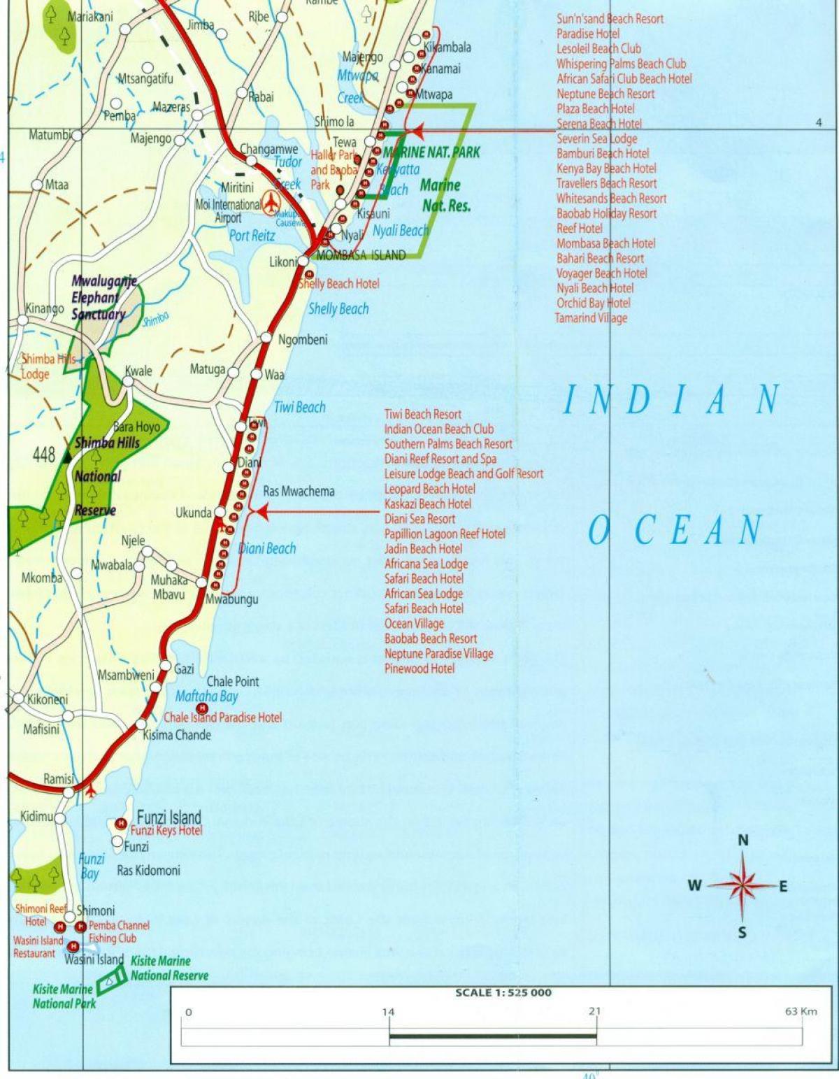 mapa Keniako kostaldean