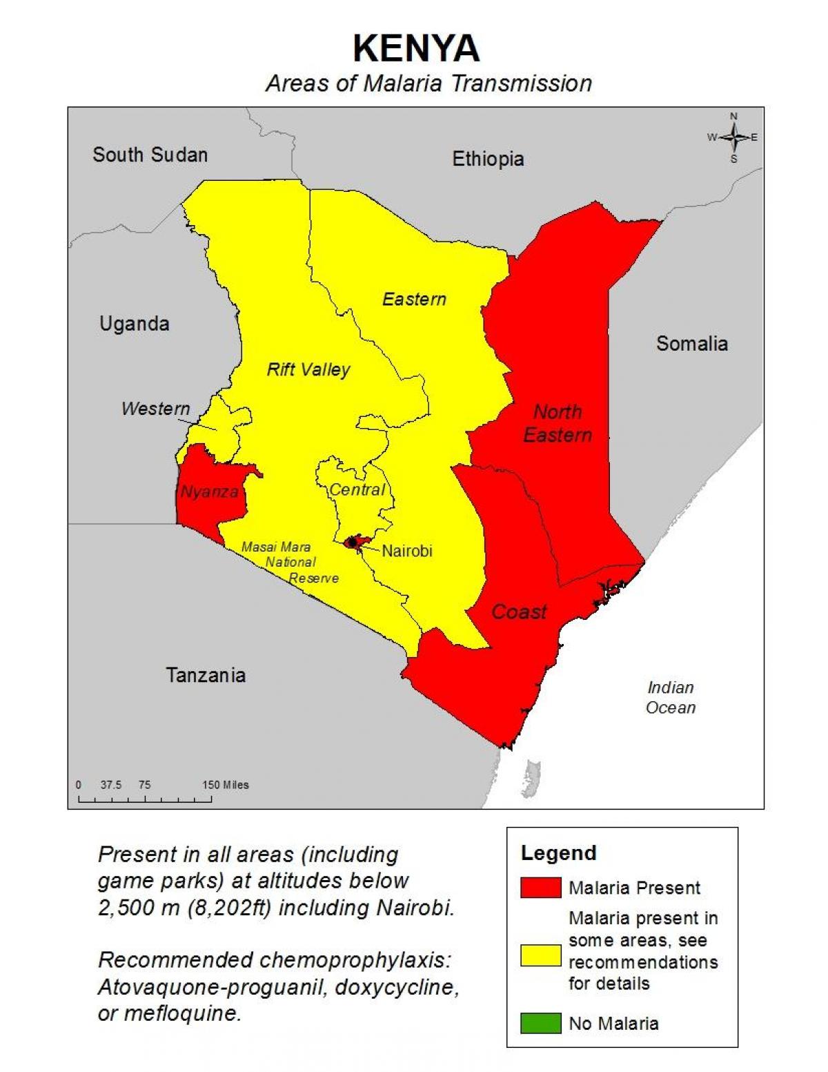 mapa Kenya malaria
