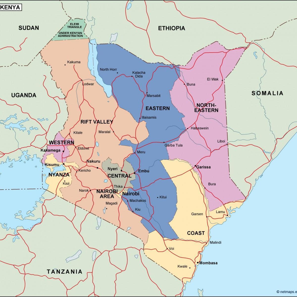 mapa mapa politikoa Kenya