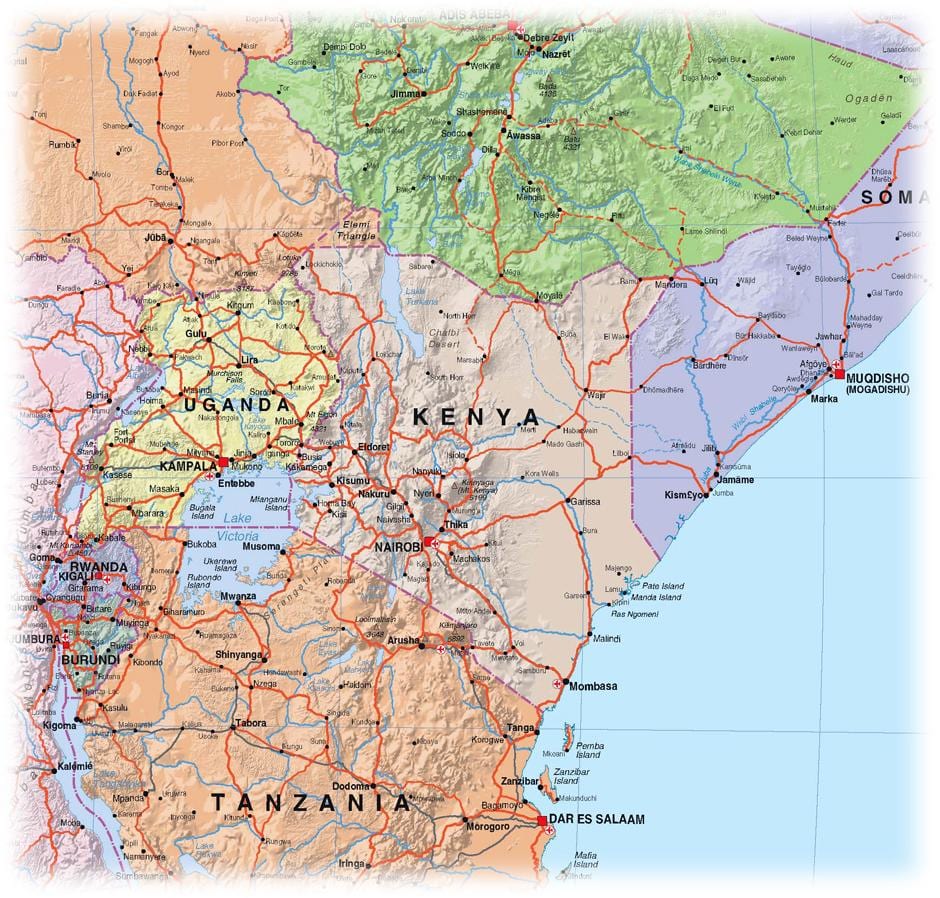 mapa Kenya mendialdean